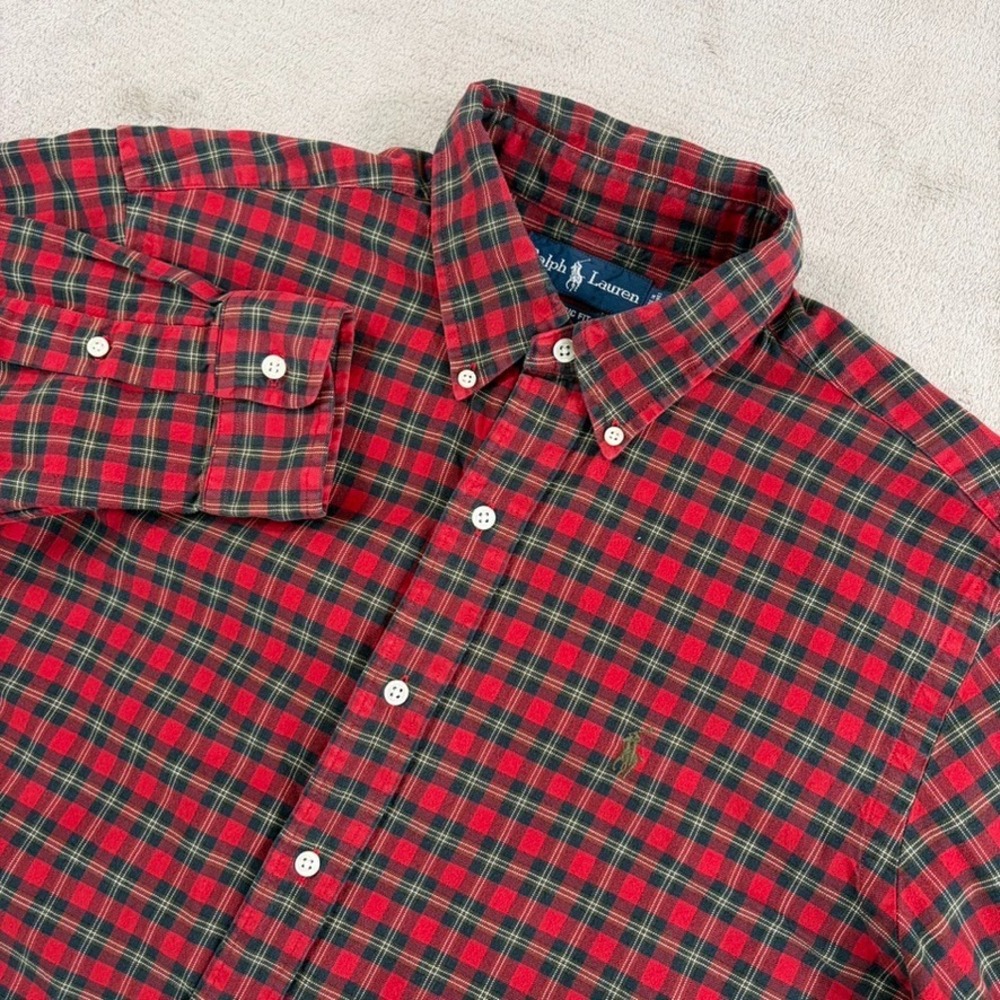 Vintage Polo Ralph Lauren Oxford Clasic Fit Shirt in Red Plaid Men Large Pony